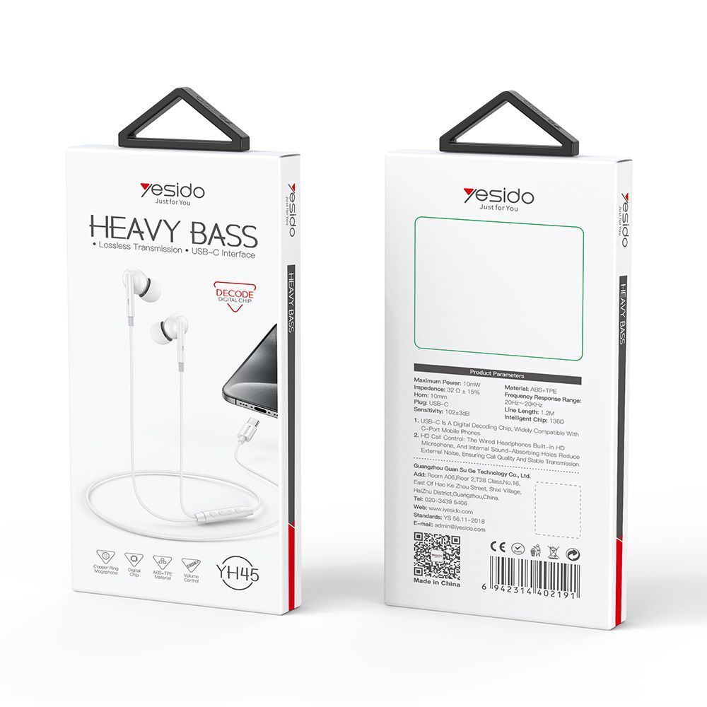 Ακουστικά Yesido Heavy Bass YH45 Type-C Λευκό