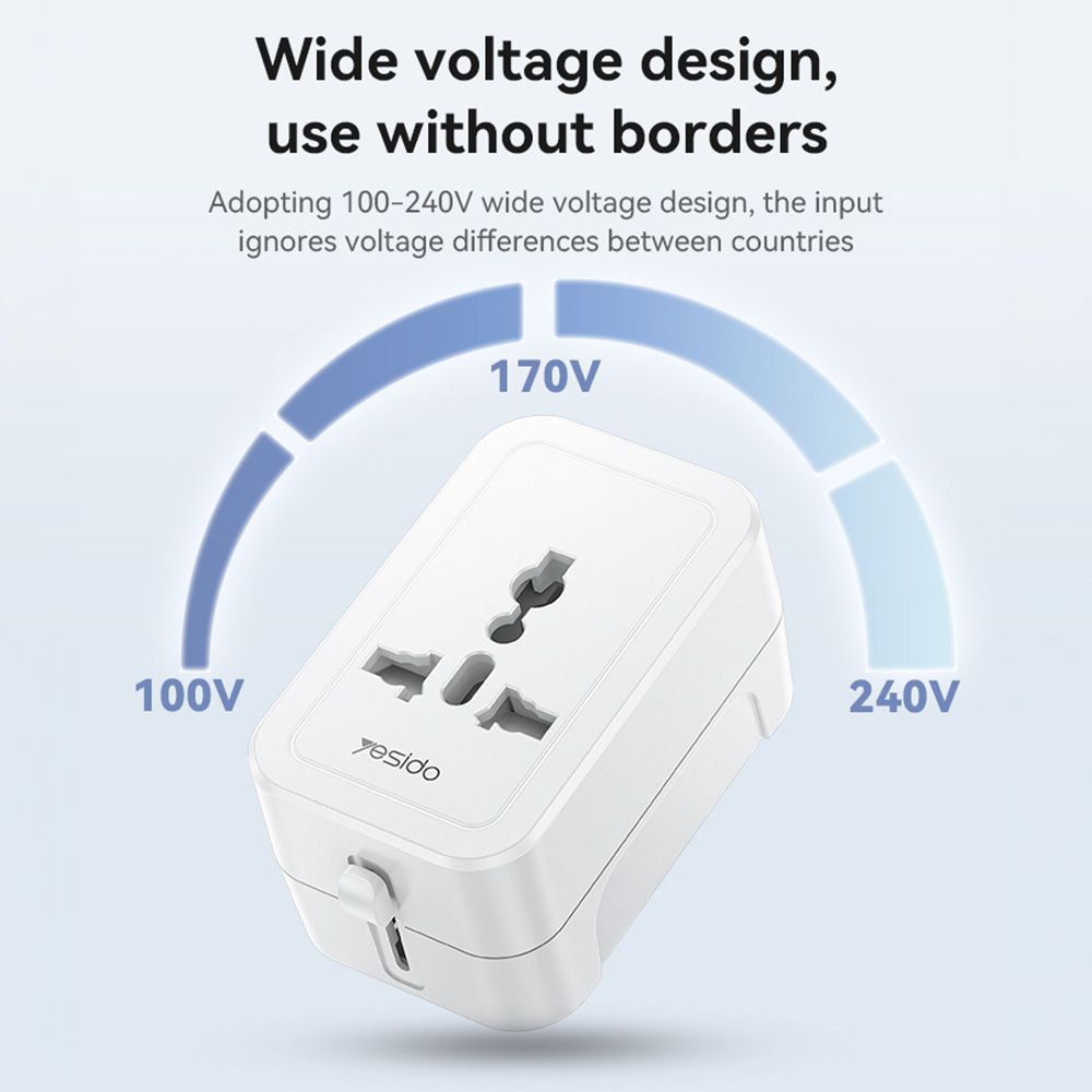 Universal Αντάπτορας Πρίζας Yesido MC32 1380W AU/US/EU/UK Λευκό