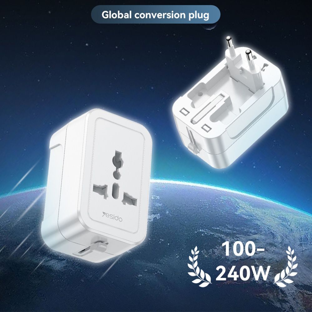 Universal Αντάπτορας Πρίζας Yesido MC32 1380W AU/US/EU/UK Λευκό