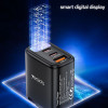 Φορτιστής Yesido YC69 USB-A + 2x Type-C 30W PD Digital Display Μαύρο