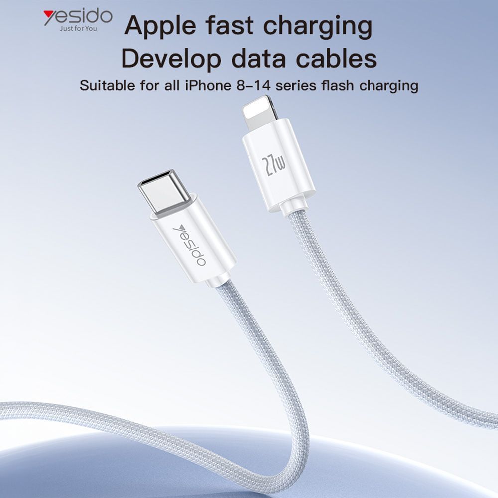 Καλώδιο Yesido CA170 Braided Type-C σε Lightning 27W 1.2m Λευκό