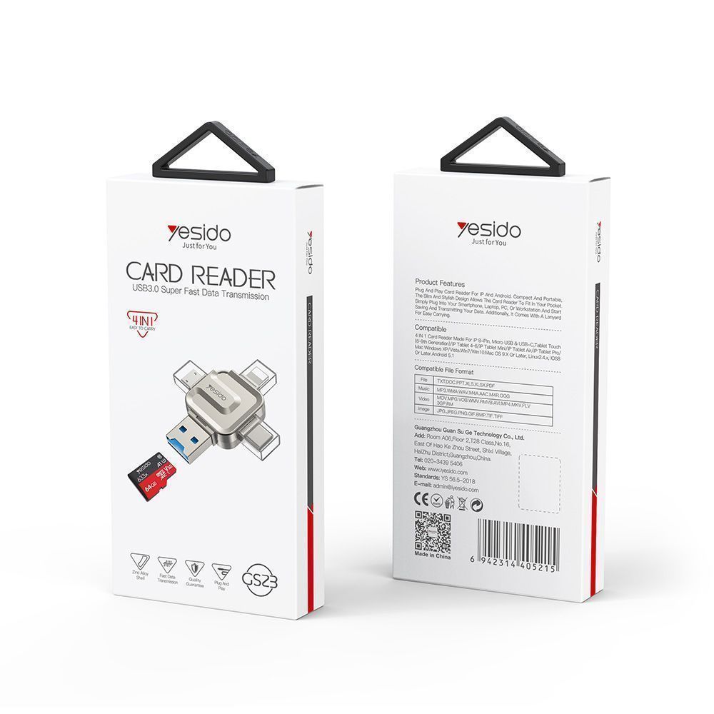 Yesido GS23 4-in-1 OTG Card Reader 3.0 Ασημί
