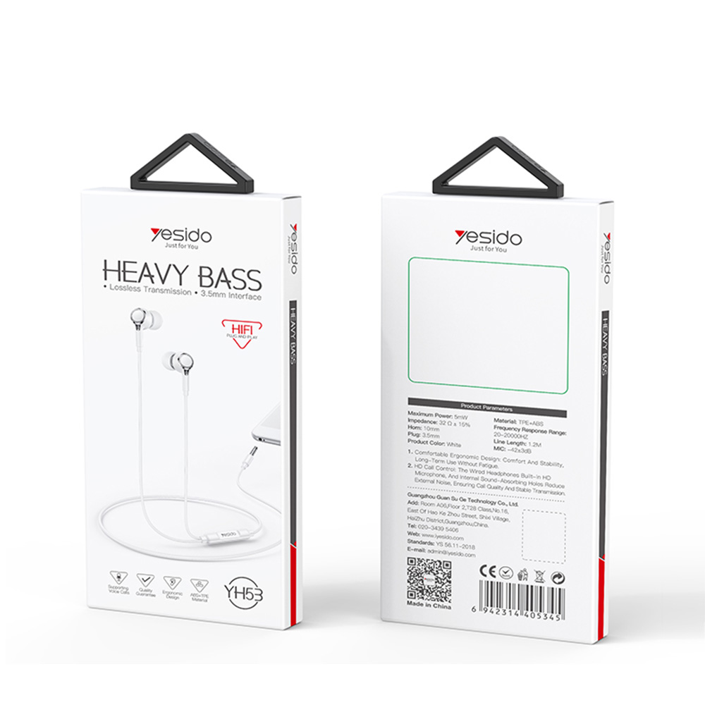 Ακουστικά Yesido Heavy Bass YH53 Jack 3,5mm Λευκό