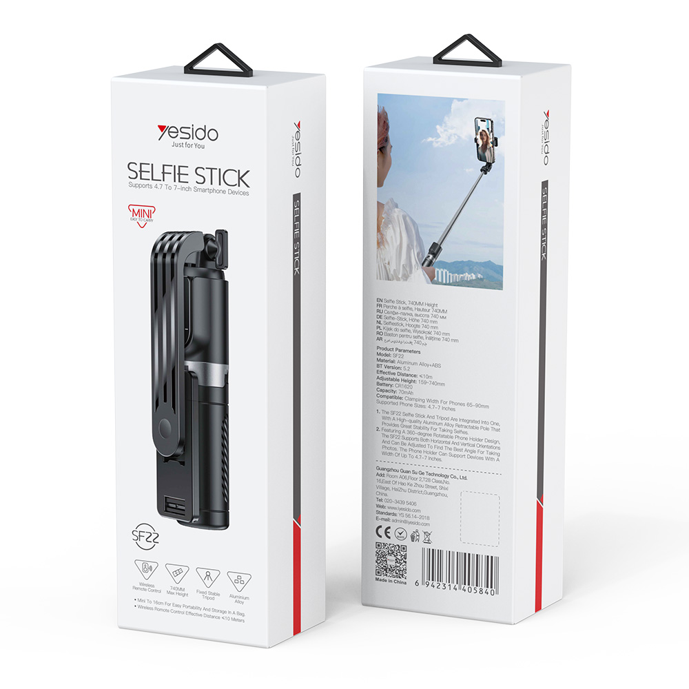 Yesido SF22 Mini Selfie Stick με Bluetooth για κινητό Μαύρο