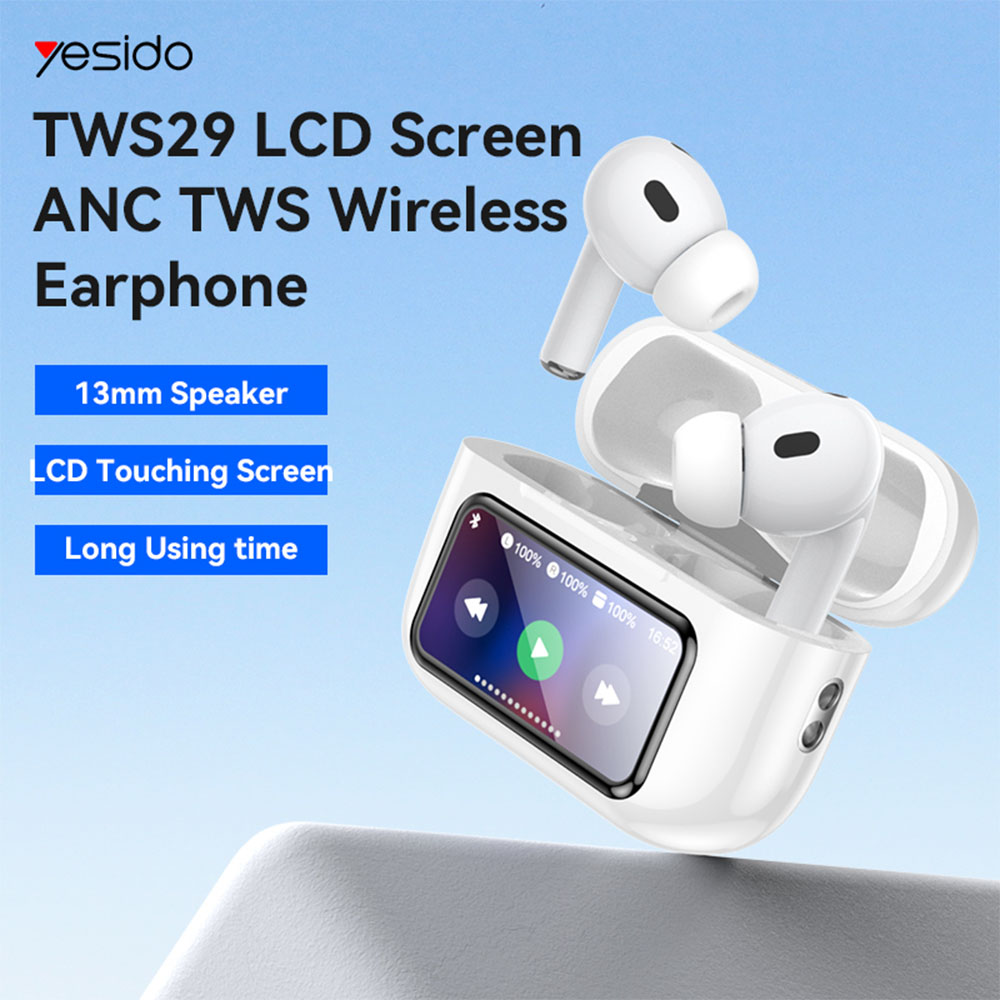 Ακουστικά Bluetooth Yesido TWS29, ANC & ENC με Θήκη Φόρτισης & Οθόνη Λευκό
