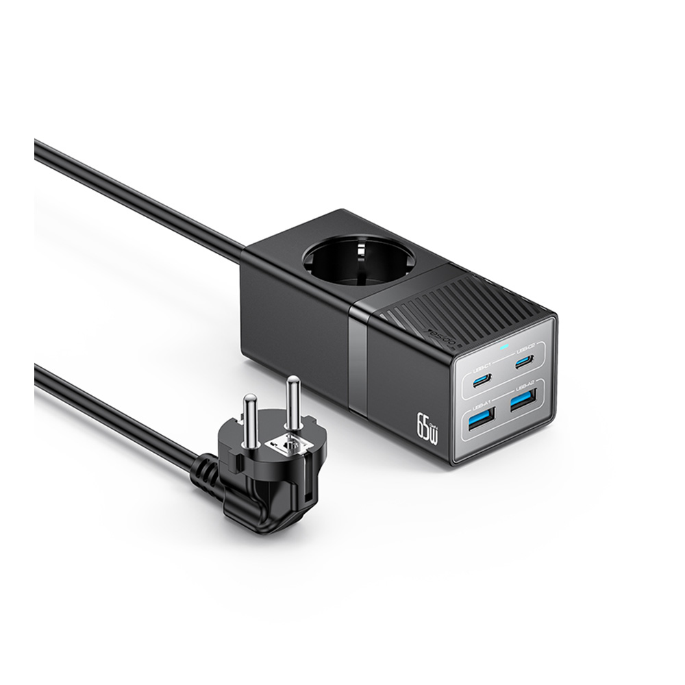USB HUB Adapter Yesido MC36 (2xUSB3.0 2xUSB-C + 220V) 1.5m GaN 65W 10A Μαύρο