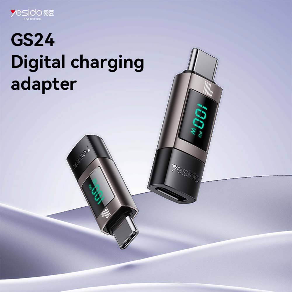 Αντάπτορας Yesido GS24 Type-C σε Type-C 100W με Ψηφιακή Ένδειξη Μαύρο