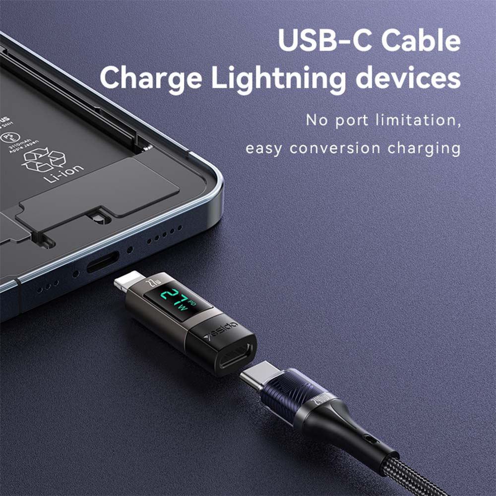 Αντάπτορας Yesido GS25 Lightning σε Type-C 27W με Ψηφιακή Ένδειξη Μαύρο
