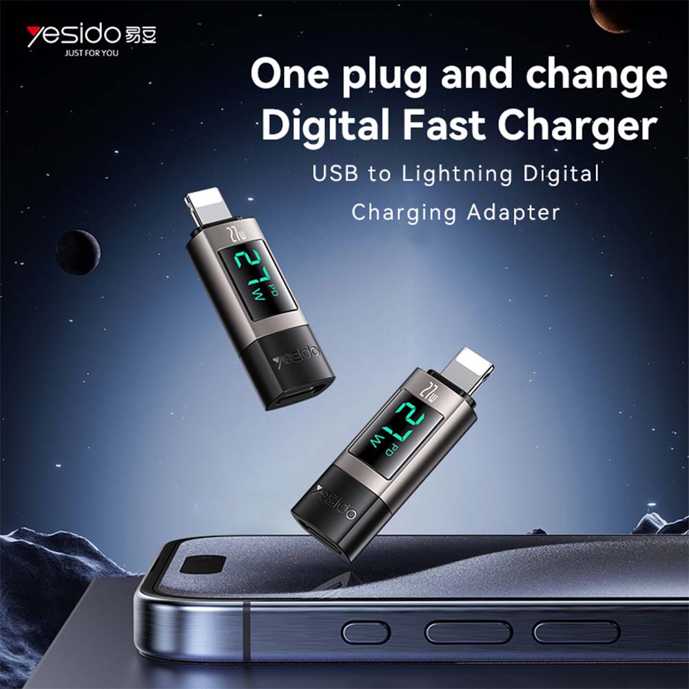 Αντάπτορας Yesido GS25 Lightning σε Type-C 27W με Ψηφιακή Ένδειξη Μαύρο