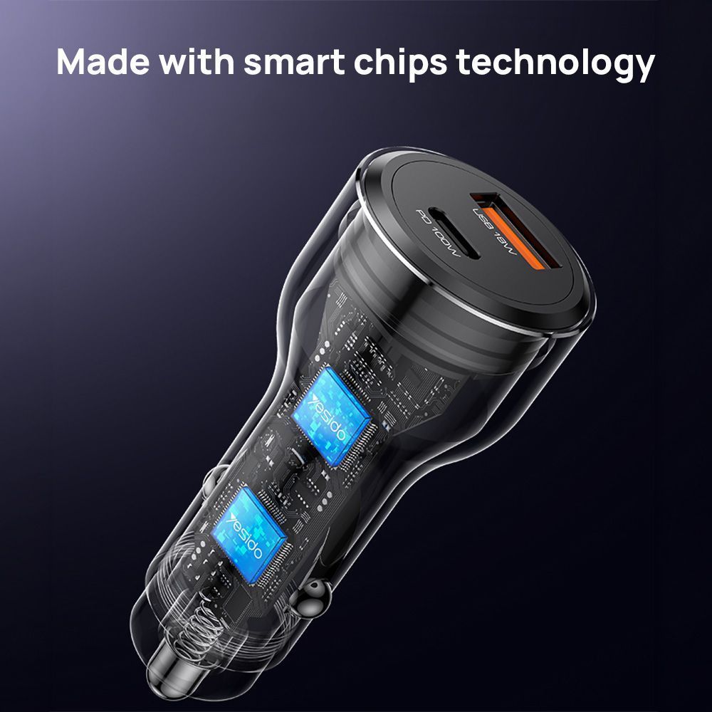 Φορτιστής Αυτοκινήτου Yesido Y65 USB-A + USB-C 100W + QC 18W Μαύρο