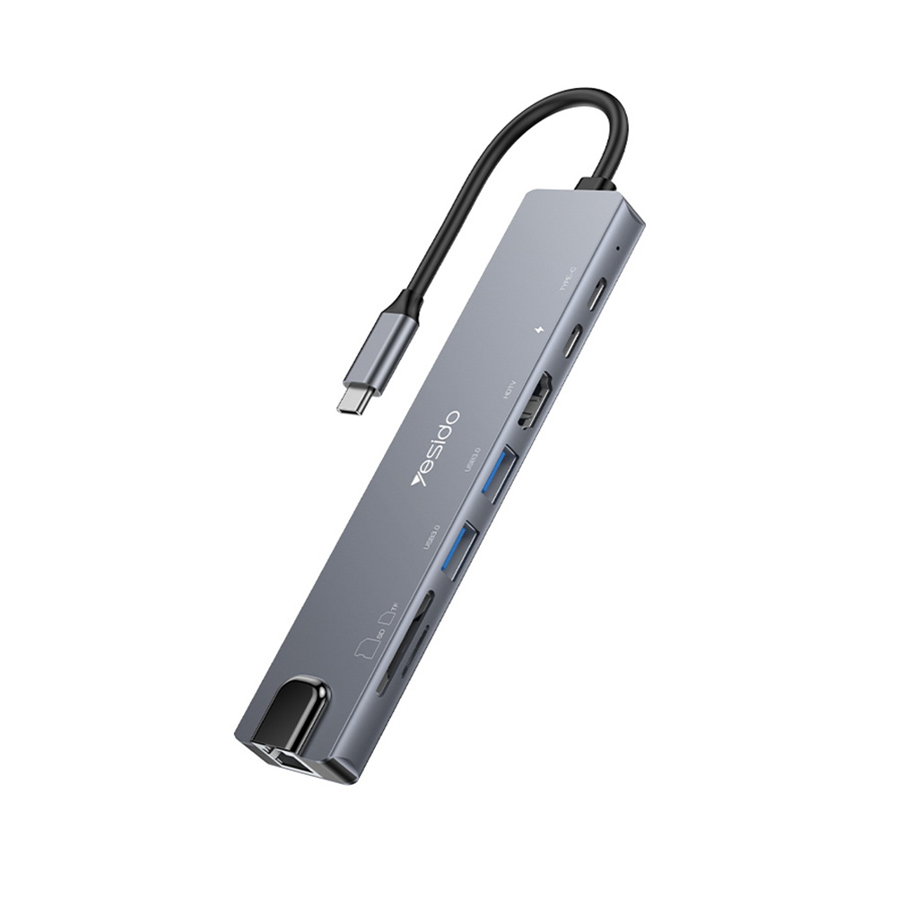 USB Hub Yesido HB27 8-in-1 Type-C με PD 100W & 4K HDMI Γκρι