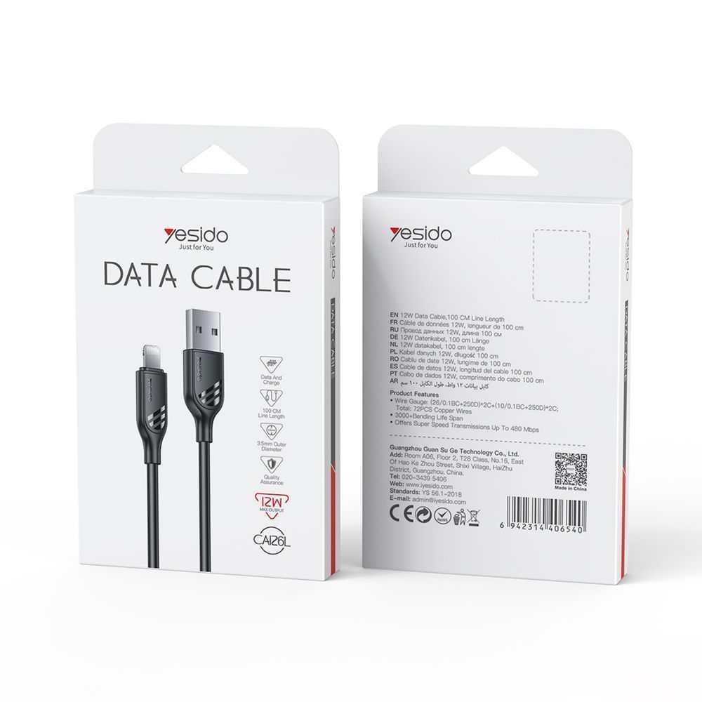 Καλώδιο Yesido CA126L USB-A σε Lightning 12W 1m Μαύρο