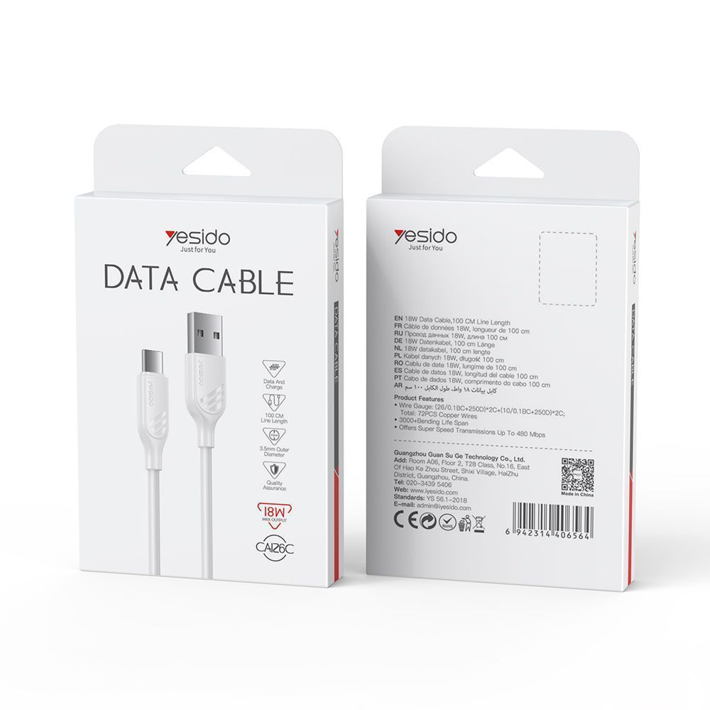 Καλώδιο Yesido CA126C USB-A σε USB-C 18W 1m Λευκό