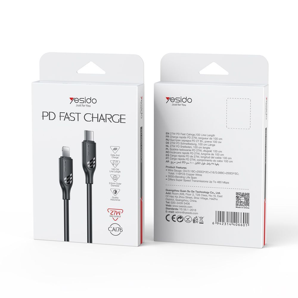 Καλώδιο Yesido CA176 Type-C σε Lightning 27W 1m Μαύρο