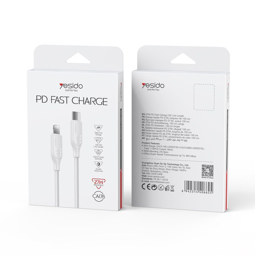 Καλώδιο Yesido CA176 Type-C σε Lightning 27W 1m Λευκό