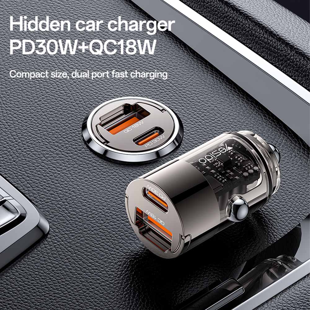Φορτιστής Αυτοκινήτου Yesido Y68 USB-A + USB-C 30W Μαύρο