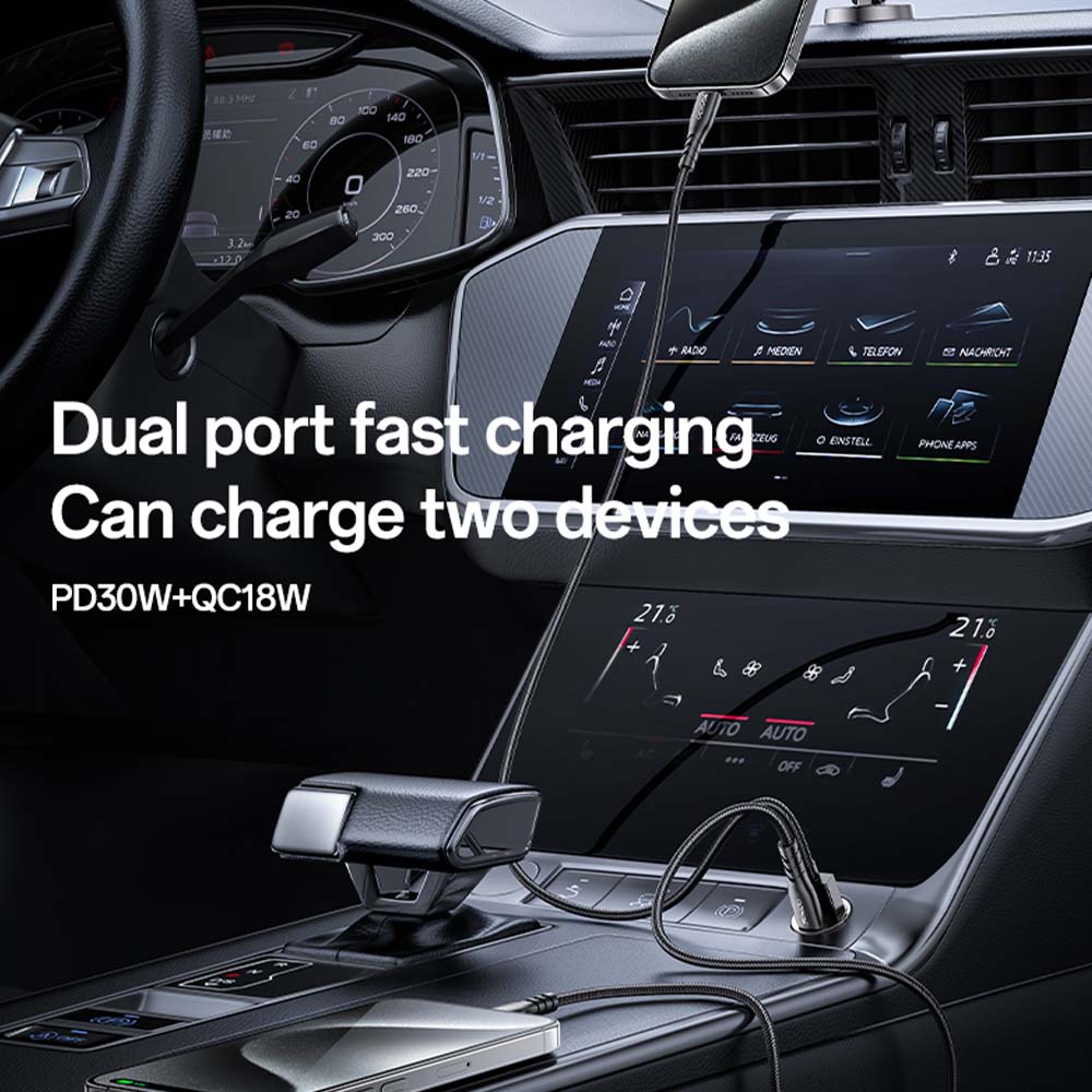 Φορτιστής Αυτοκινήτου Yesido Y68 USB-A + USB-C 30W Μαύρο