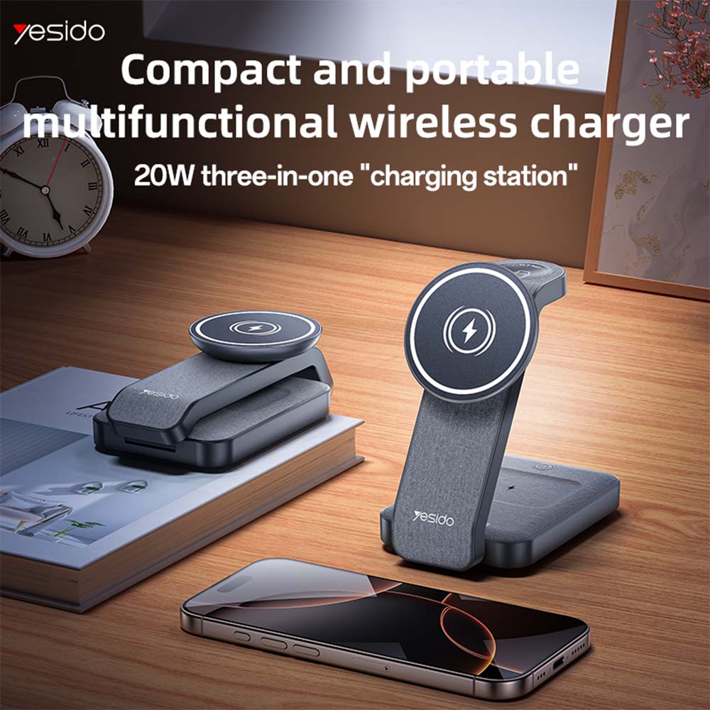 Βάση Ασύρματης Φόρτισης Yesido DS26 4-σε-1 20W Κινητού, SmartWatch, Earbuds + Νυχτ. Φωτισμός Μαύρο