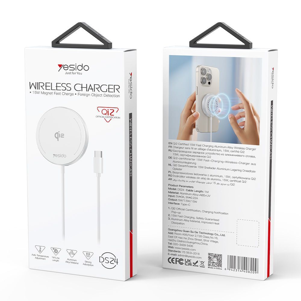 Ασύρματος Μαγνητικός Φορτιστής Yesido DS24 15W Qi2.0 Λευκό
