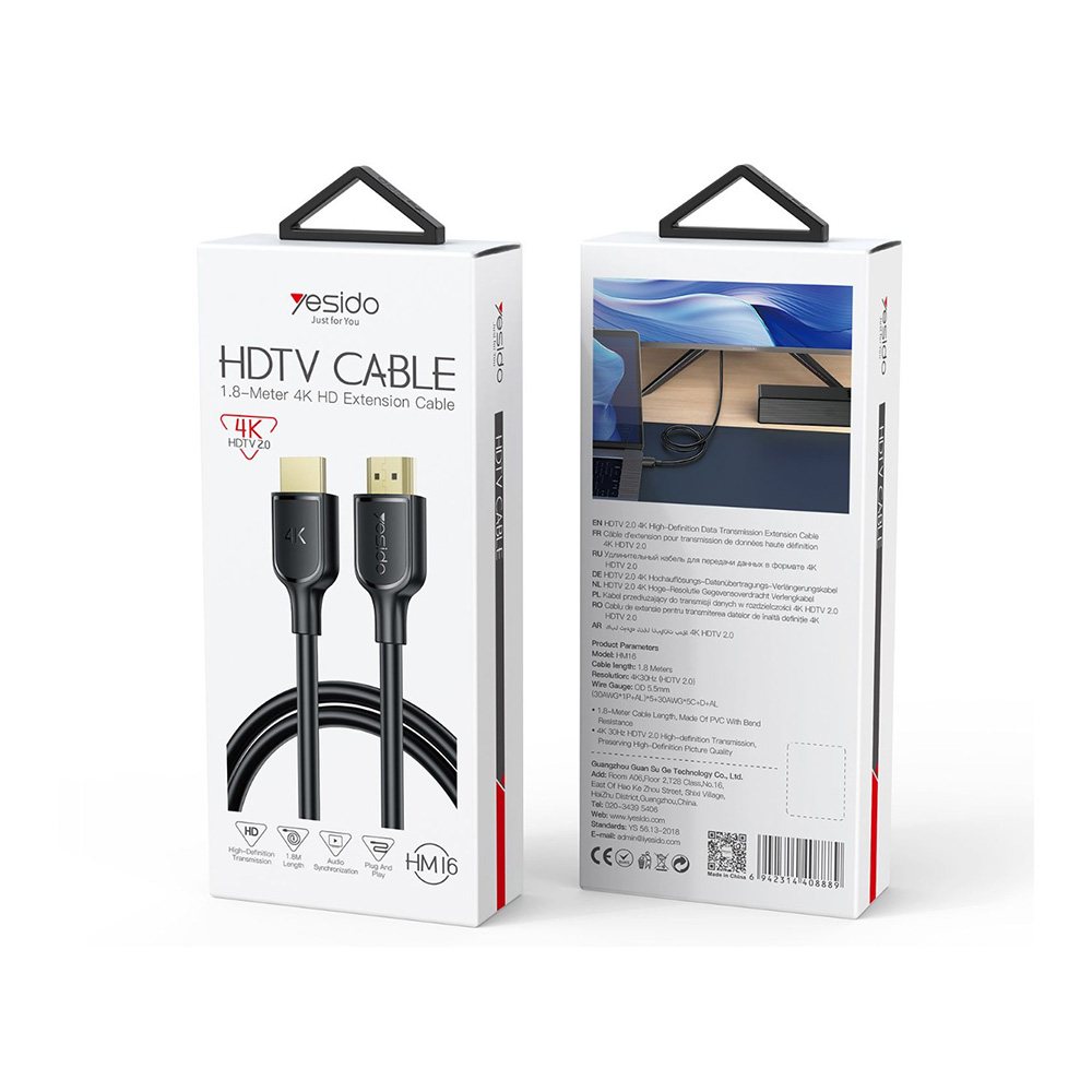 Καλώδιο HDMI Yesido HM16 HDMI 2.0 4K 30Hz 1.8m Μαύρο