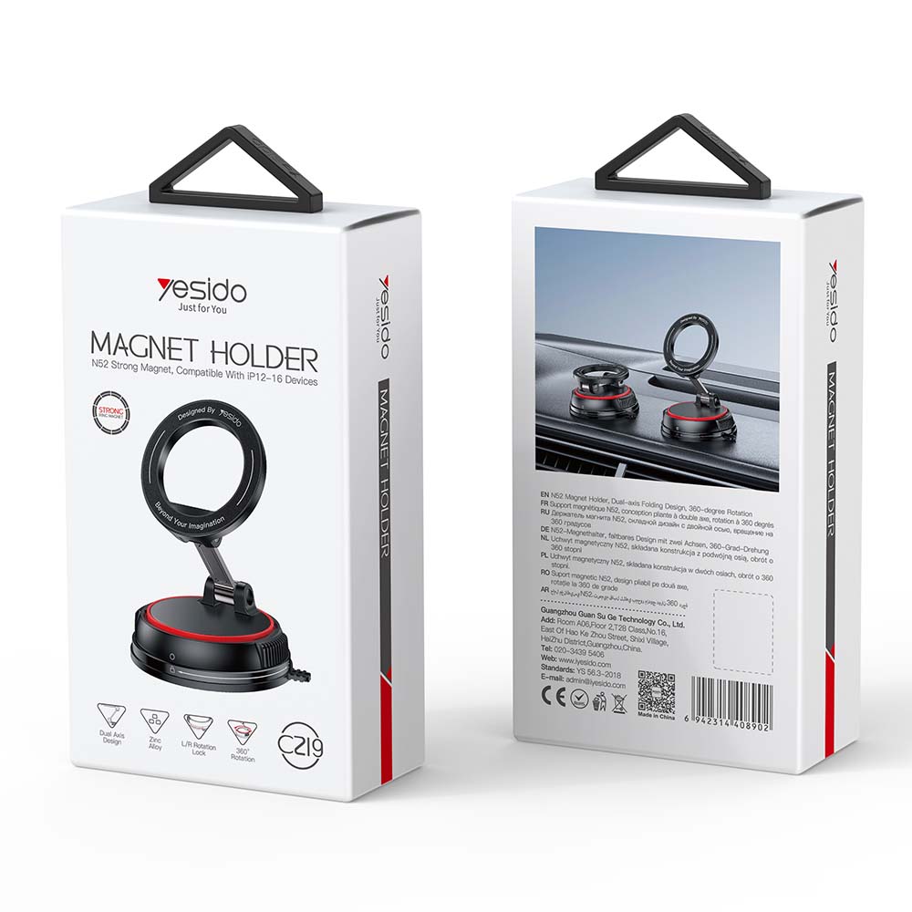 Yesido C219 MagSafe Βάση Κινητού 360° με Βεντούζα για Ταμλό & Παρμπρίζ Μαύρο