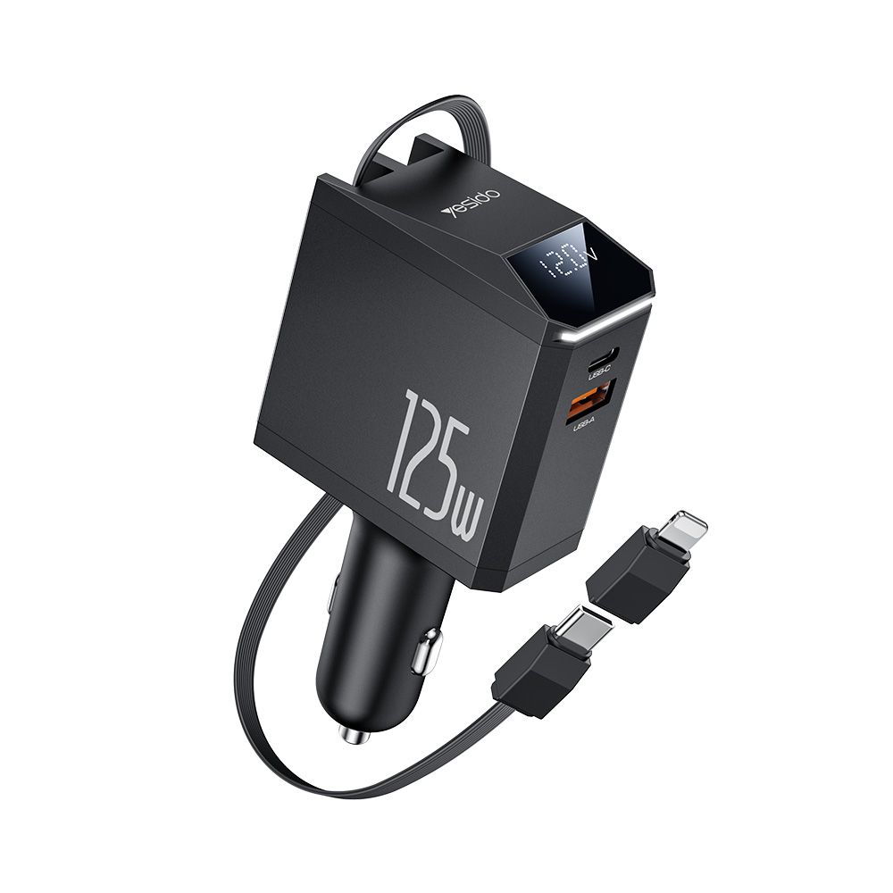 Φορτιστής Αυτοκινήτου Yesido Y71 USB-A + USB-C 125W με ενσωματωμένο καλώδιο Type-C / Lightning Μαύρο
