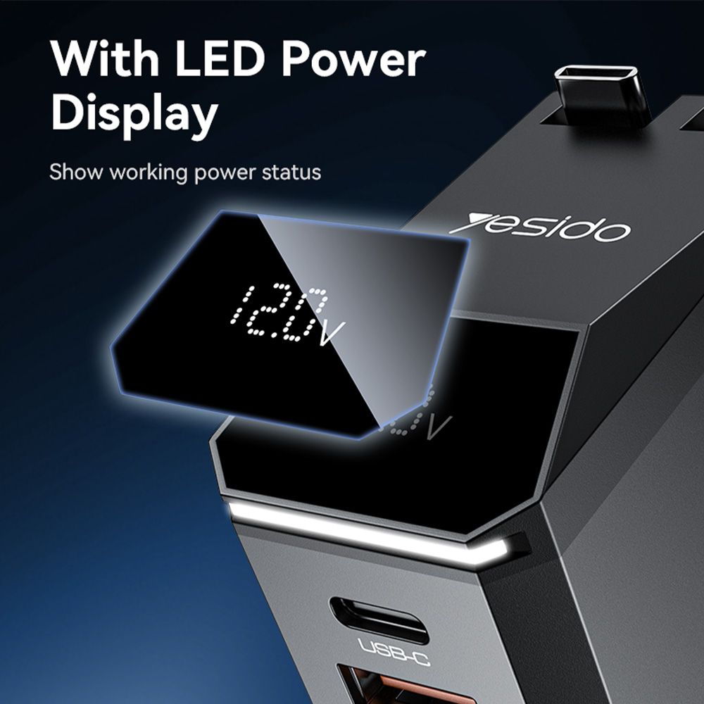 Φορτιστής Αυτοκινήτου Yesido Y71 USB-A + USB-C 125W με ενσωματωμένο καλώδιο Type-C / Lightning Μαύρο