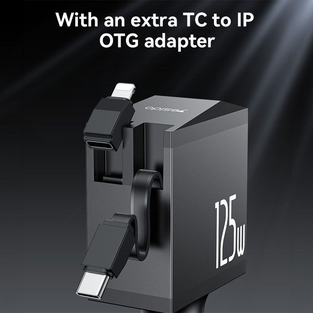 Φορτιστής Αυτοκινήτου Yesido Y71 USB-A + USB-C 125W με ενσωματωμένο καλώδιο Type-C / Lightning Μαύρο