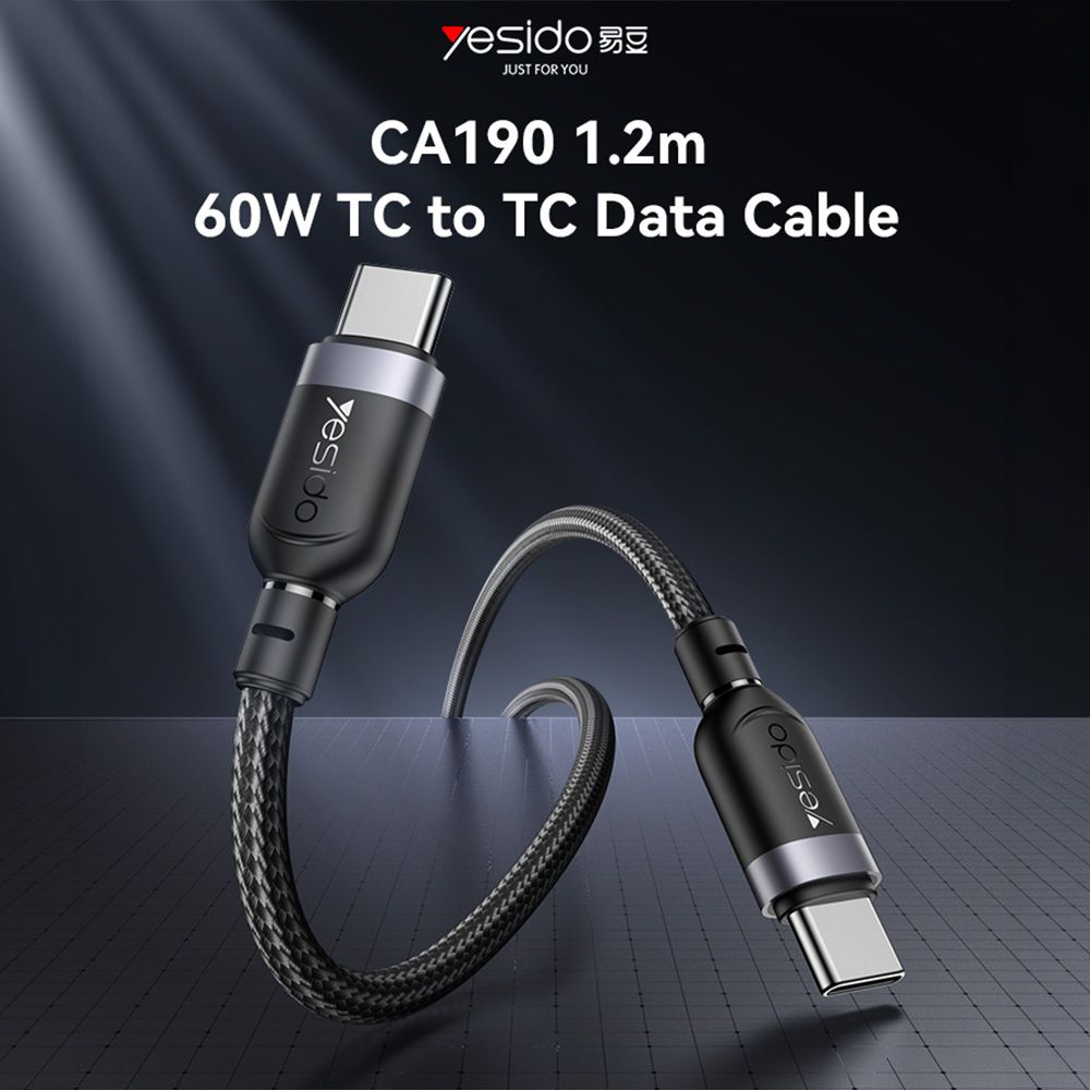 Καλώδιο Yesido CA190 Braided Type-C σε Type-C 60W 1.2m Μαύρο