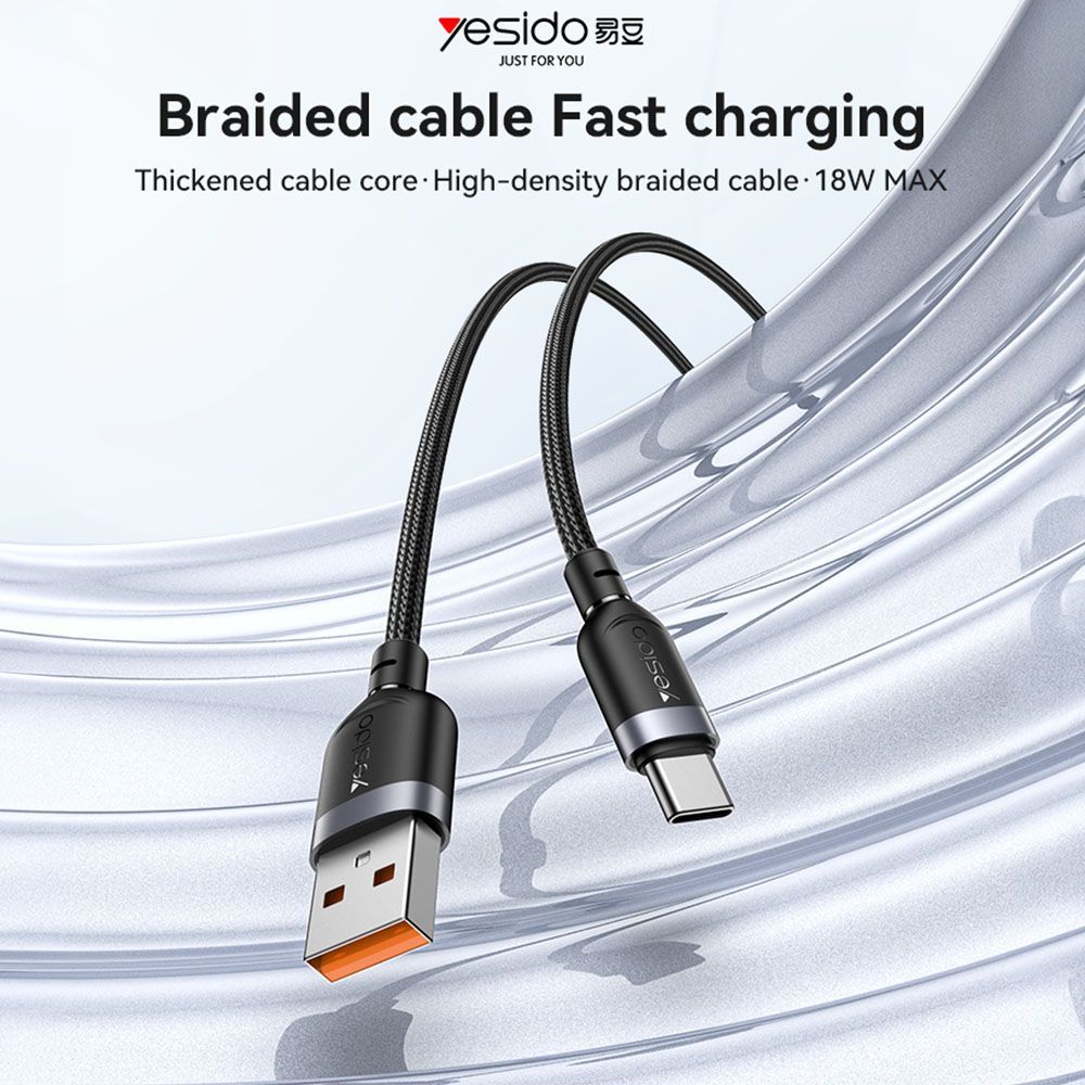Καλώδιο Yesido CA133C Braided USB-A σε Type-C 18W 2m Μαύρο