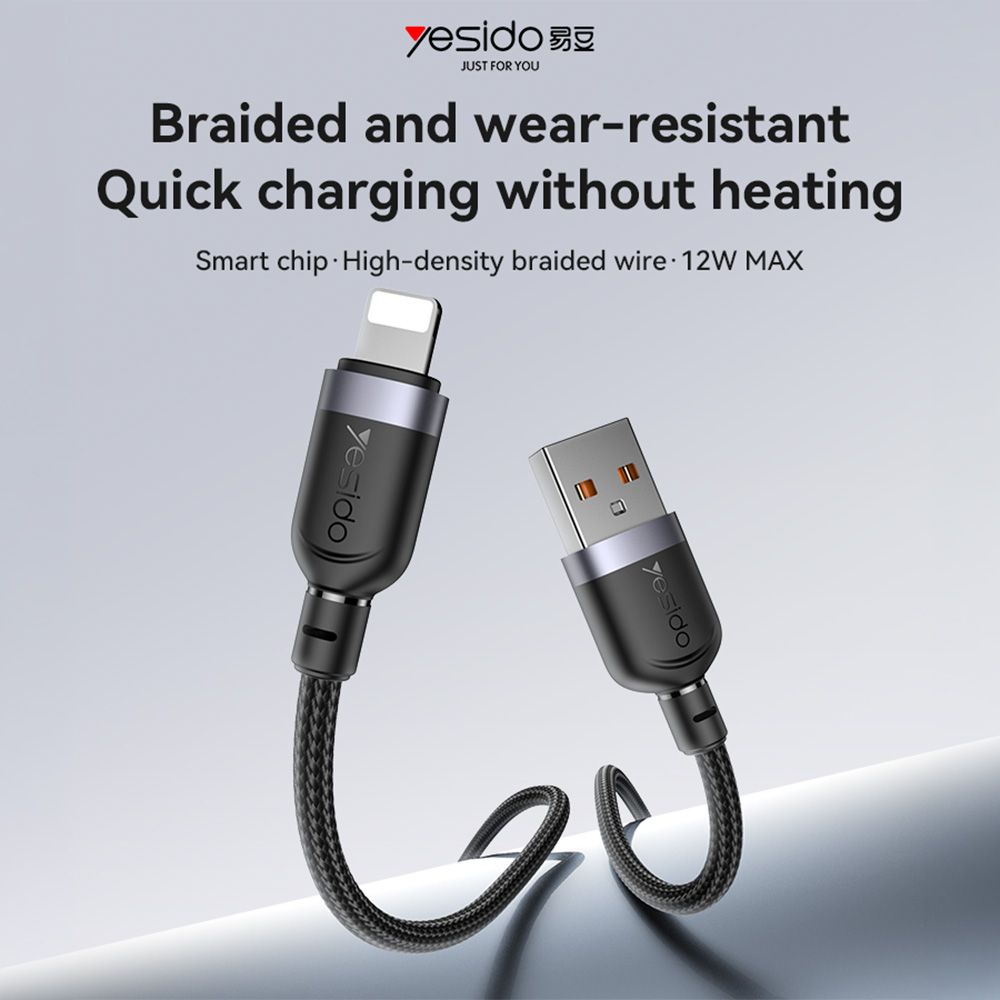 Καλώδιο Yesido CA131L Braided USB-A σε Lightning 12W 0.3m Μαύρο
