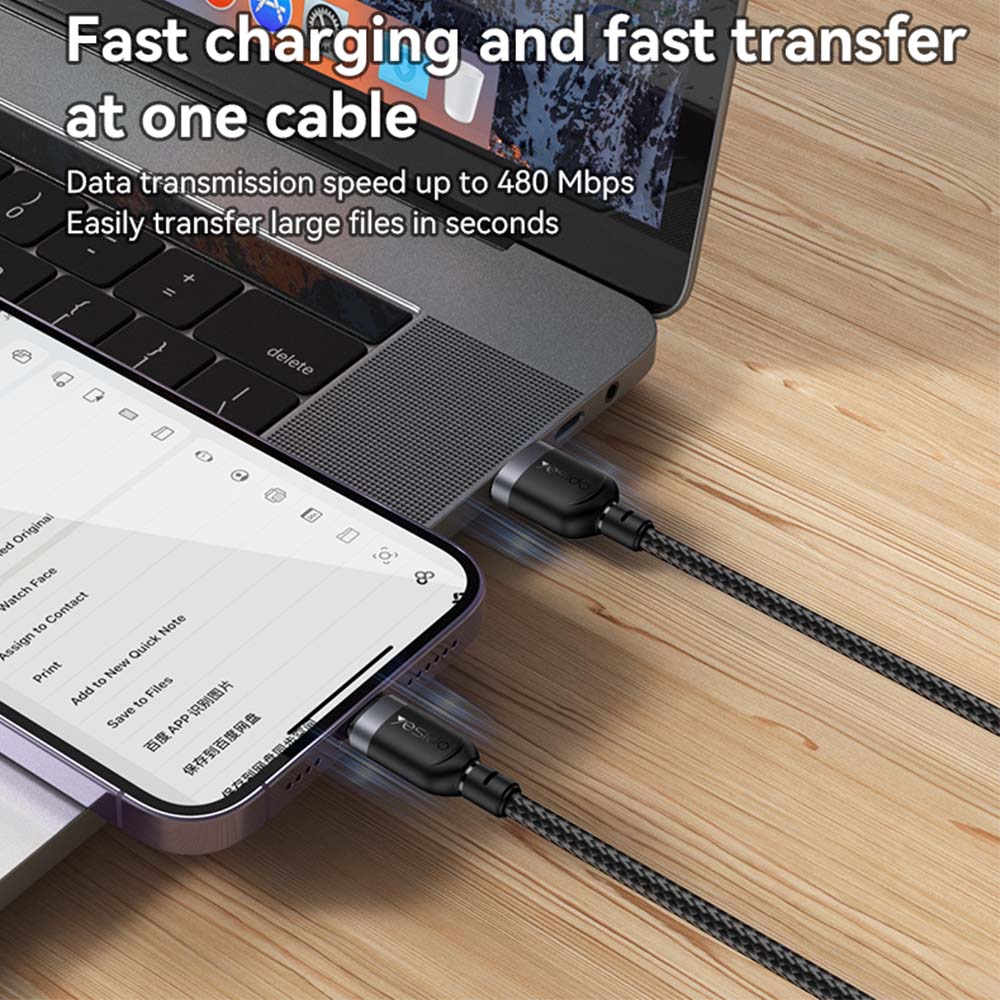 Καλώδιο Yesido CA131L Braided USB-A σε Lightning 12W 0.3m Μαύρο
