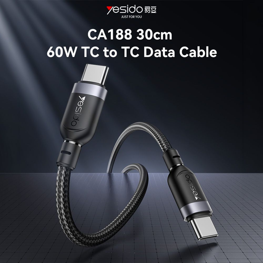 Καλώδιο Yesido CA188 Braided Type-C σε Type-C 60W 0.3m Μαύρο