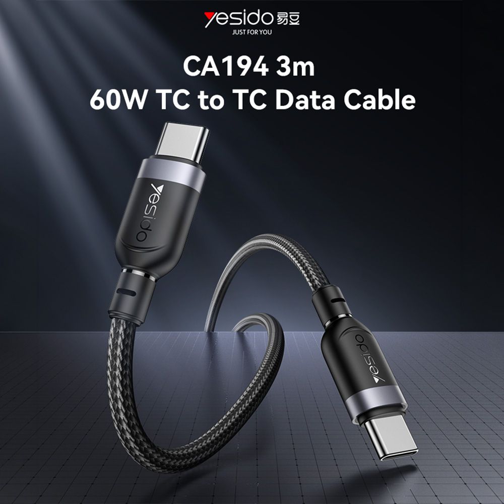 Καλώδιο Yesido CA194 Braided Type-C σε Type-C 60W 3m Μαύρο