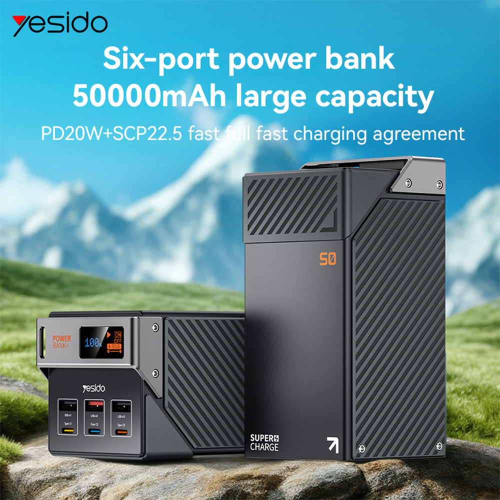 Powerbank Yesido YP63 50000mAh με 3 Θύρες USB-A και 3 Θύρες USB-C, 22.5W QC4.0+ Μαύρο
