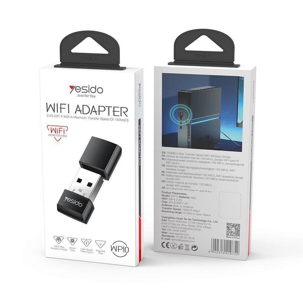 Yesido Ασύρματος Αντάπτορας Δικτύου USB 150 Mbps WP10 Μαύρο