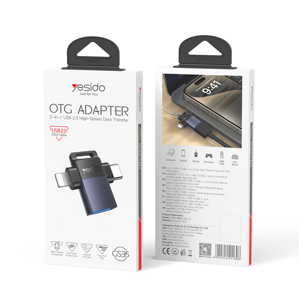 Αντάπτορας OTG Yesido GS35 Type-C / Lightning σε USB-A 3.0 Μαύρο