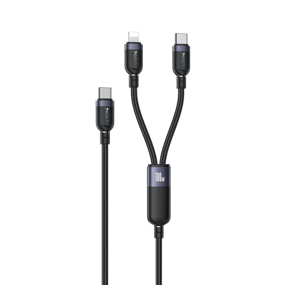 Καλώδιο Yesido CA90 Braided 2-σε-1 Type-C σε Type-C & Lightning 100W 1.2m Μαύρο