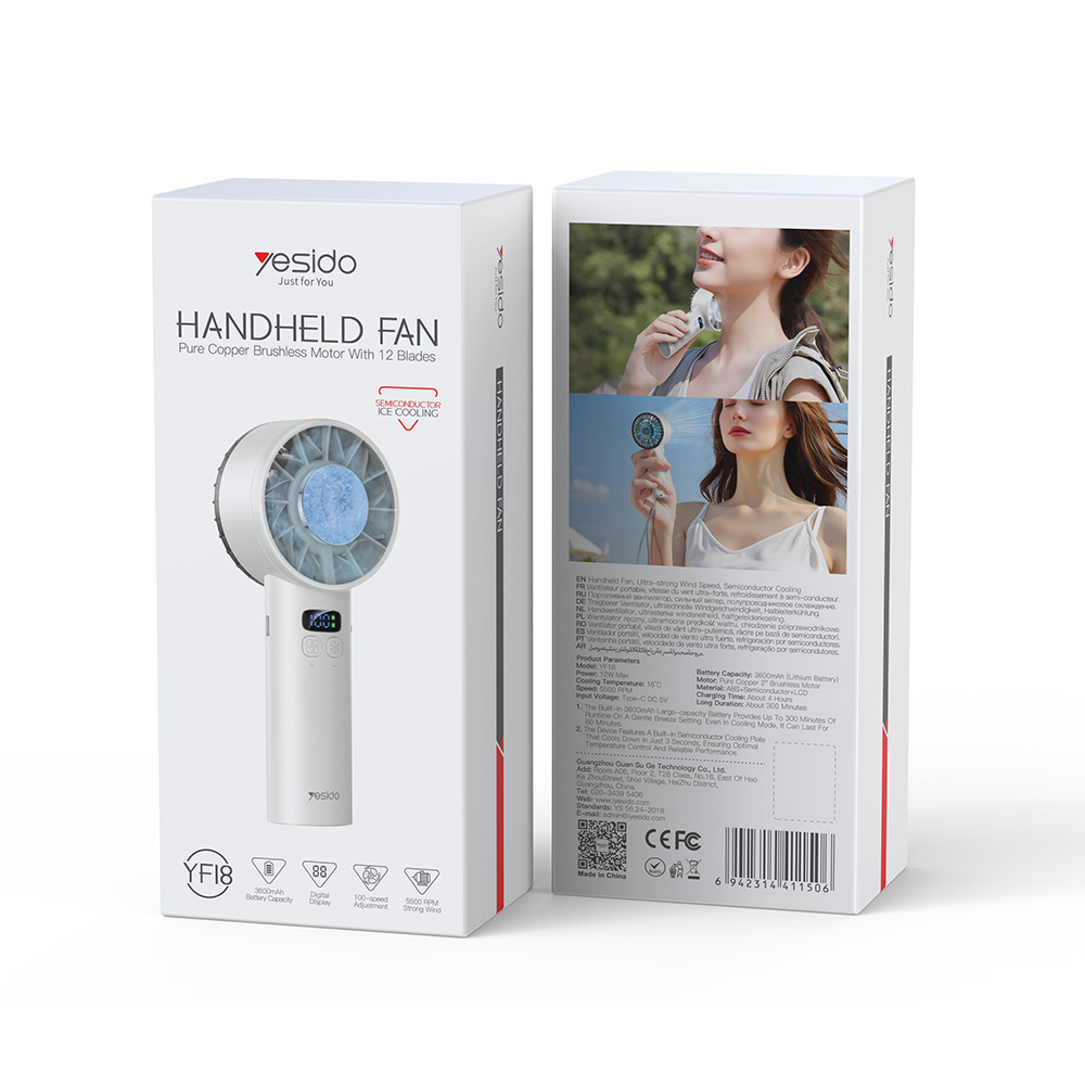 Φορητός Ανεμιστήρας Χειρός Yesido YF18 3600mAh με Semiconductor Cooling & LCD Λευκό