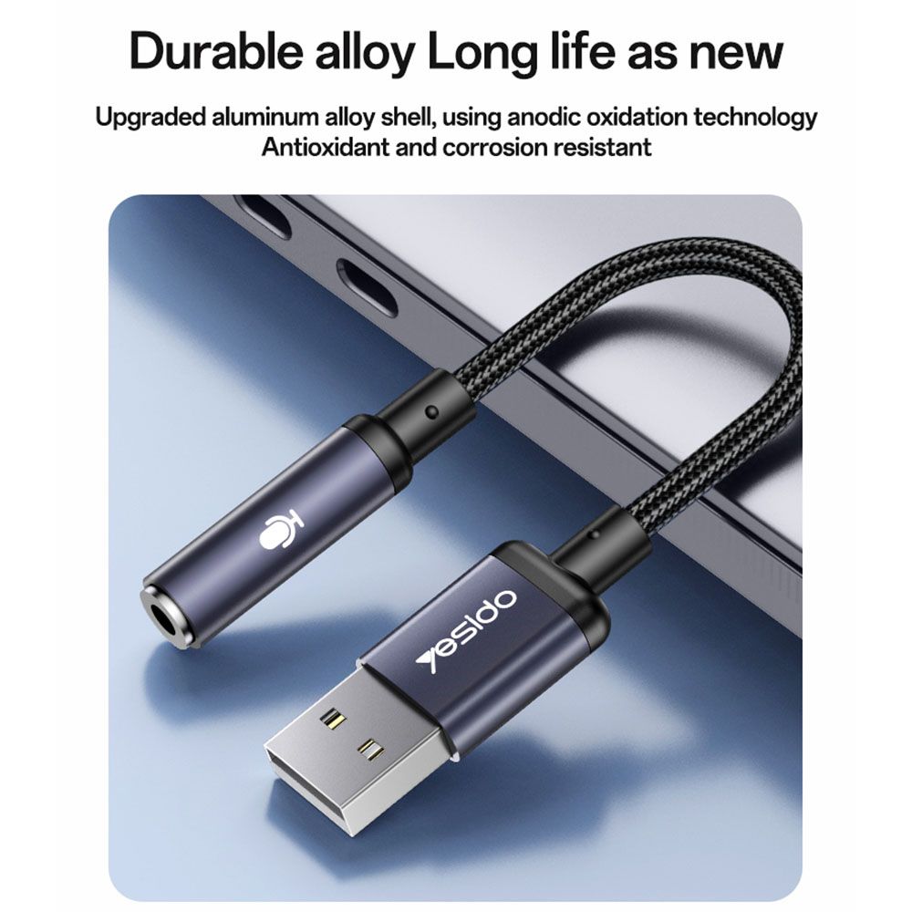 Yesido YAU46 Μετατροπέας Ήχου USB σε 3.5mm Jack 15cm Μαύρο
