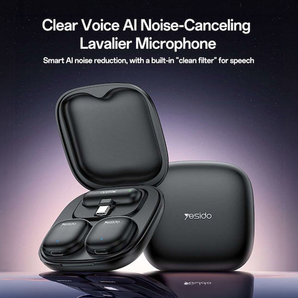 Yesido Mini Ασύρματο Μικρόφωνο Πέτου KR21 Live-Stream 2-to-1 Type-C 48Khz-16Bit + Ai Noise Reduction Μαύρο