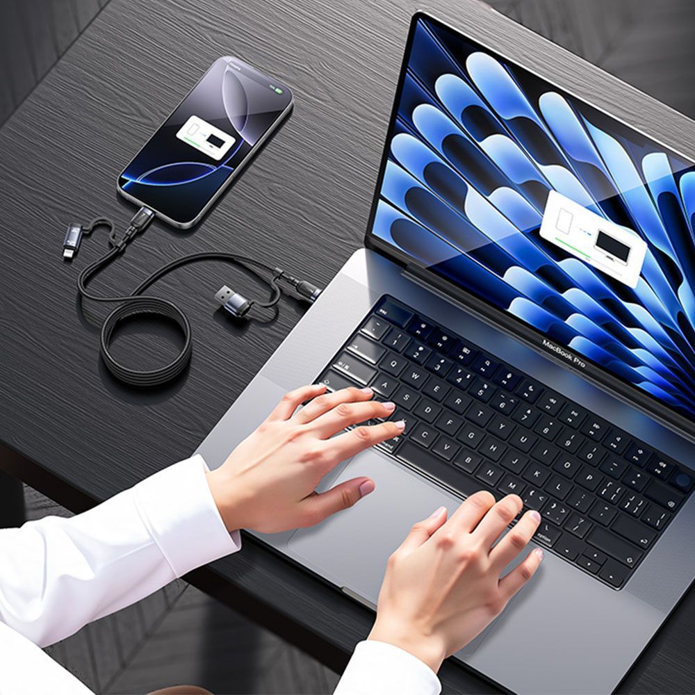 Καλώδιο Yesido CA200 Braided 4-σε-1 USB / Type-C / Lightning 60W 1m Μαύρο