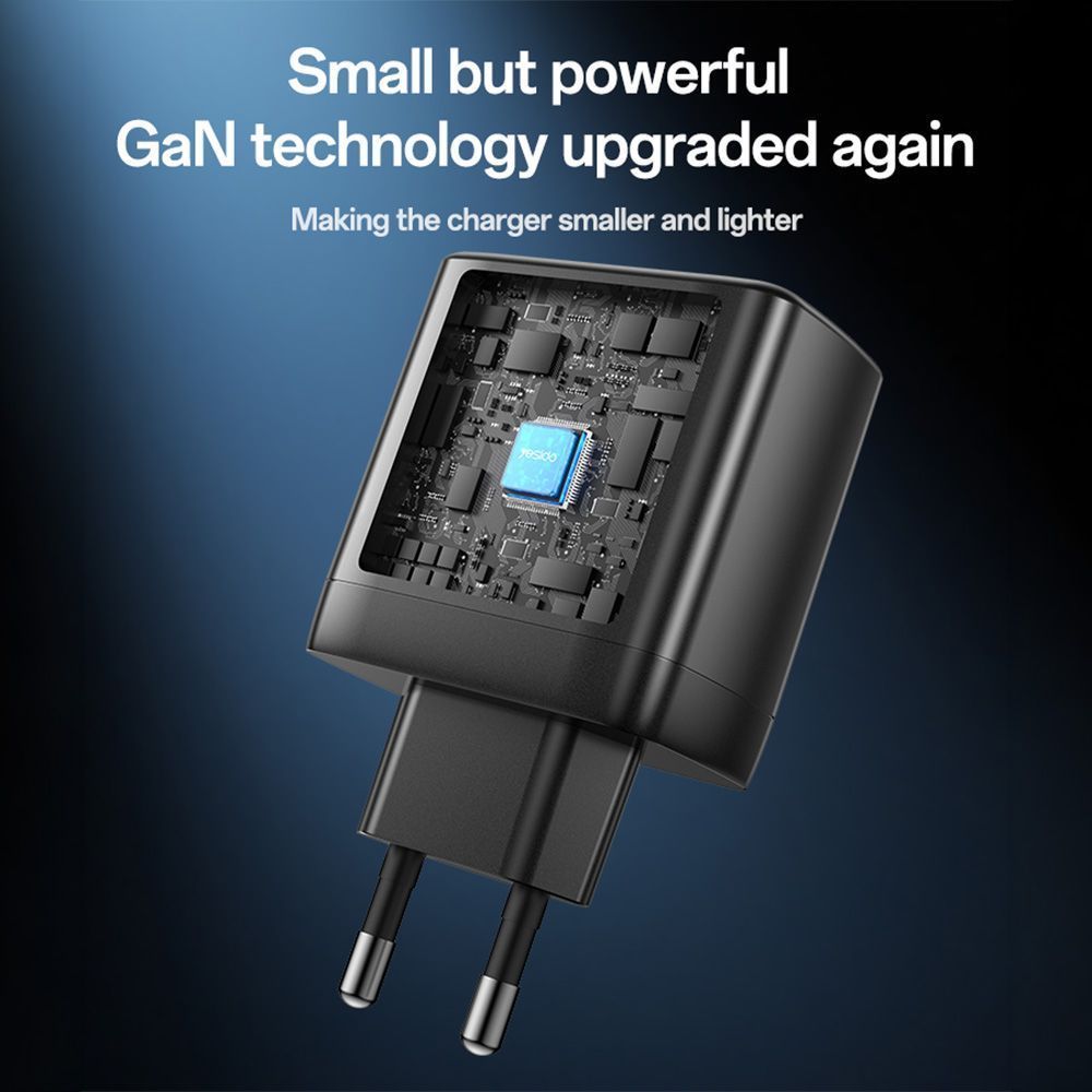 Φορτιστής Yesido YC144C 65W USB και 2xType-C με Καλώδιο Type-C PD Μαύρο