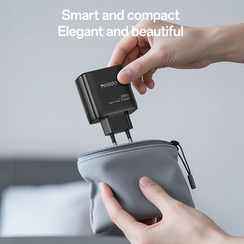 Φορτιστής Yesido YC144C 65W USB και 2xType-C με Καλώδιο Type-C PD Μαύρο