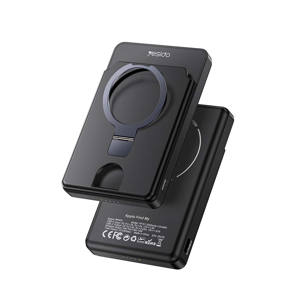 Ασύρματο Power Bank Yesido YP73 Magnetic 5000mAh και Θύρα USB-C, 20W Max, QC 4+ Μαύρο