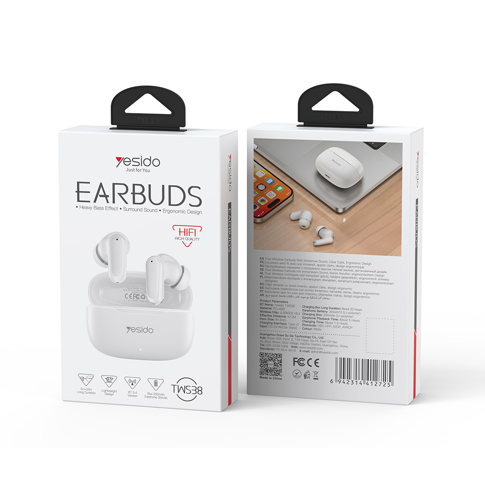Ακουστικά Bluetooth Yesido TWS38 5.4 με Θήκη Φόρτισης Λευκό
