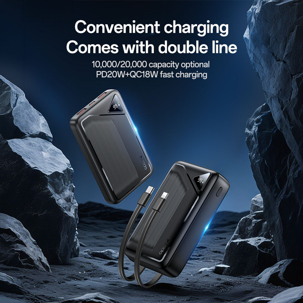 Powerbank Yesido YP84 10000mAh με Θύρες USB-C, USB-Α & Ενσωματωμένα Καλώδια Type-C και Lightning - 22.5W, QC 4.0+ Μαύρο
