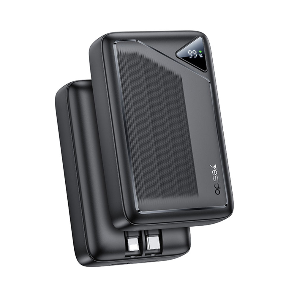 Powerbank Yesido YP84 10000mAh με Θύρες USB-C, USB-Α & Ενσωματωμένα Καλώδια Type-C και Lightning - 22.5W, QC 4.0+ Μαύρο