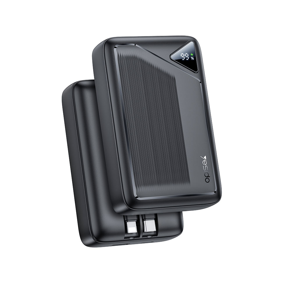 Powerbank Yesido YP85 20000mAh με Θύρες USB-C, USB-Α & Ενσωματωμένα Καλώδια Type-C & Lightning - 22.5W, QC Μαύρο