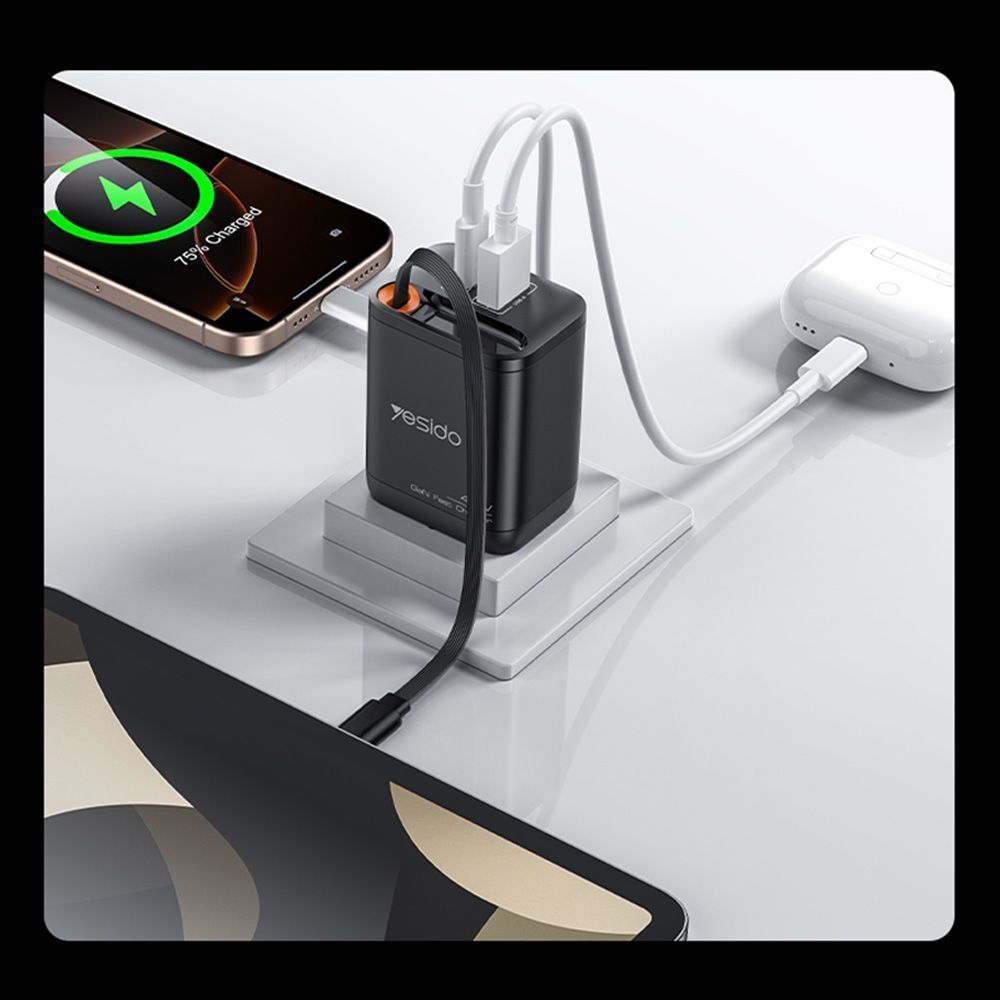 Φορτιστής Yesido YC99 40W USB-A και USB-C με ενσωματωμένο καλώδιο Type-C Μαύρο